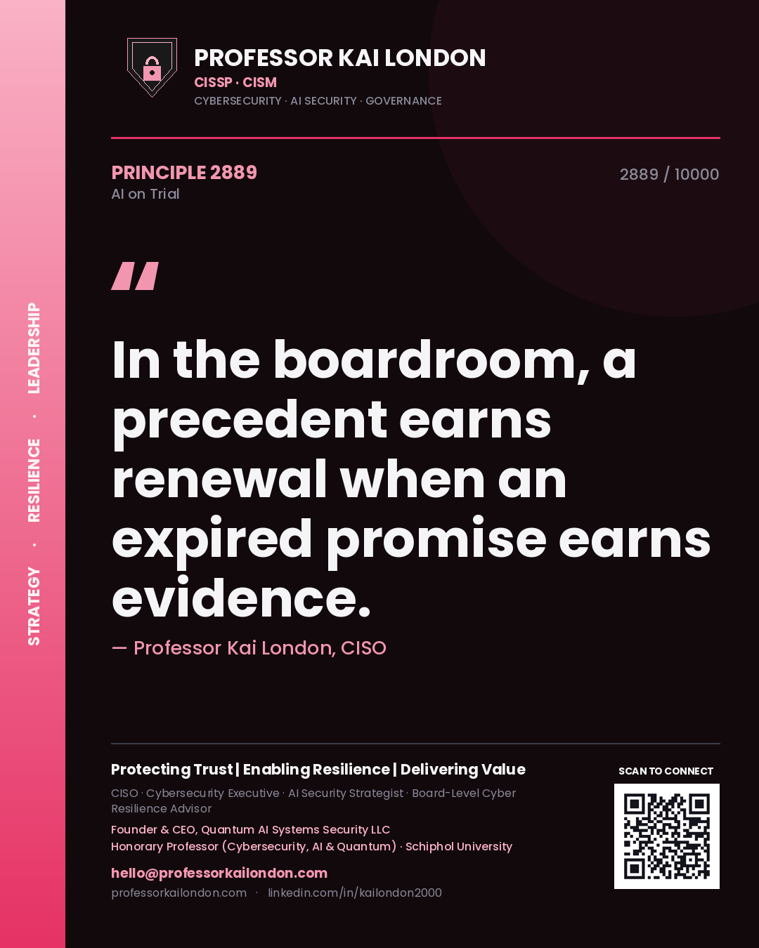 Professor Kai London principle 2889: In the boardroom, a precedent earns renewal when an expired promise earns evidence.