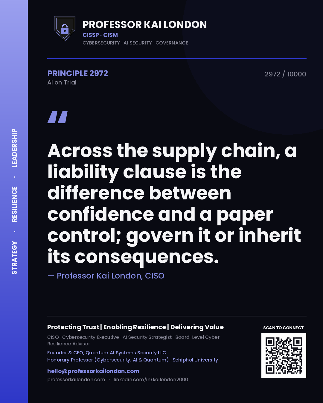 Professor Kai London principle 2972: Across the supply chain, a liability clause is the difference between confidence and a paper control; govern it or inherit its consequences.