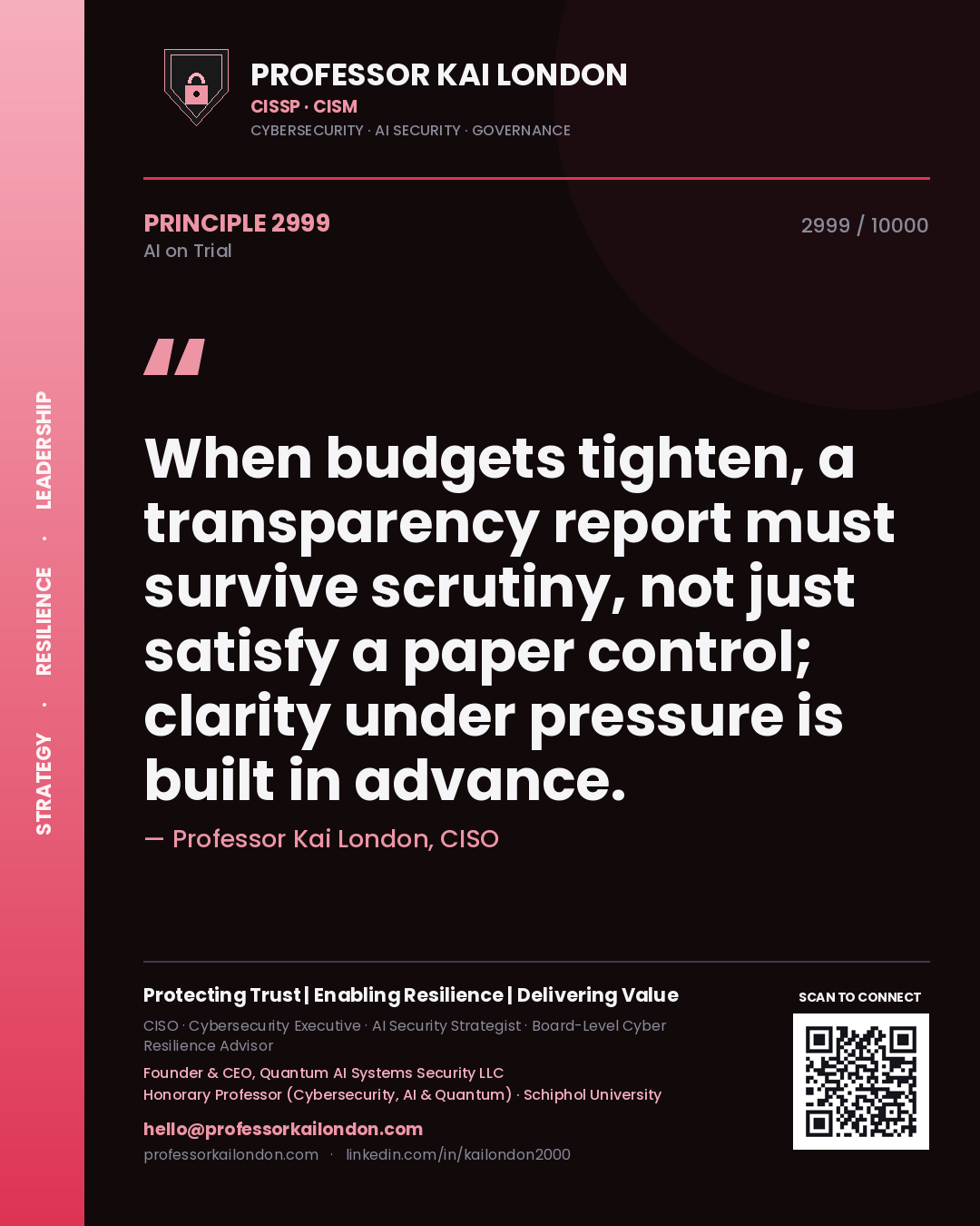 Professor Kai London principle 2999: When budgets tighten, a transparency report must survive scrutiny, not just satisfy a paper control; clarity under pressure is built in advance.