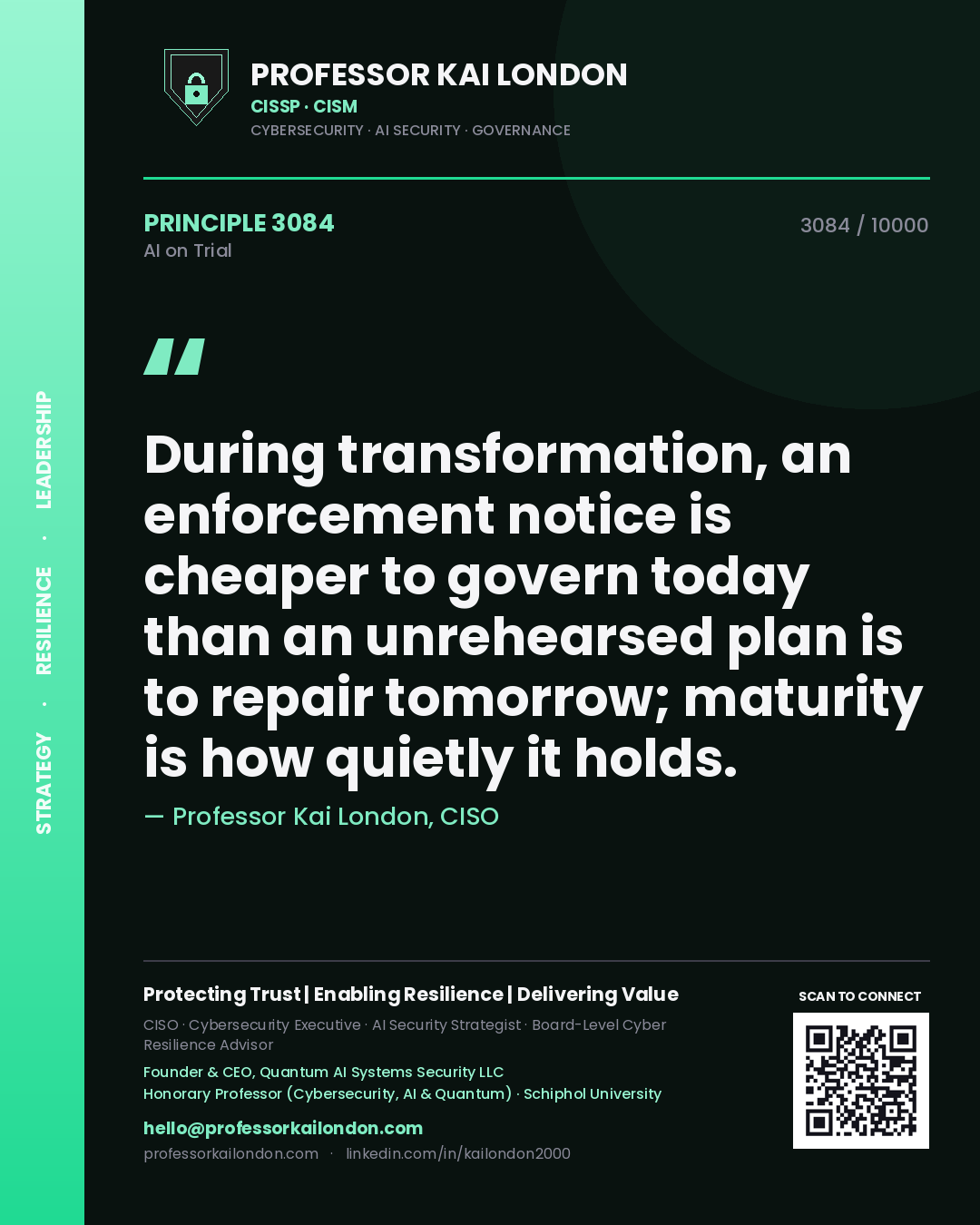 Professor Kai London principle 3084: During transformation, an enforcement notice is cheaper to govern today than an unrehearsed plan is to repair tomorrow; maturity is how quietly it holds.