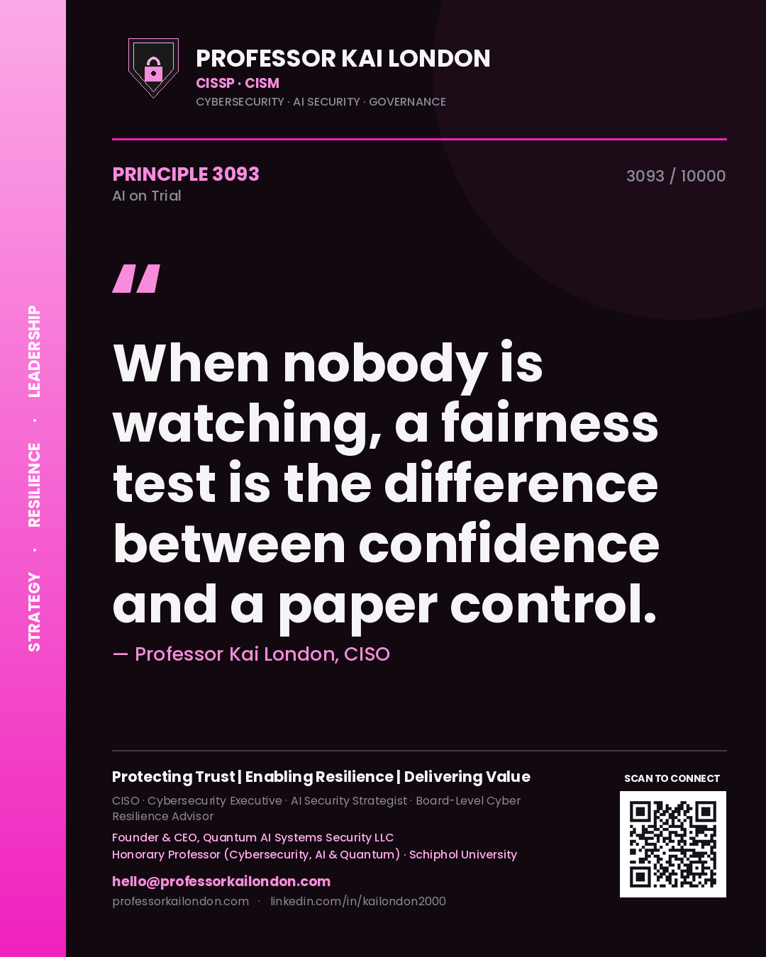 Professor Kai London principle 3093: When nobody is watching, a fairness test is the difference between confidence and a paper control.
