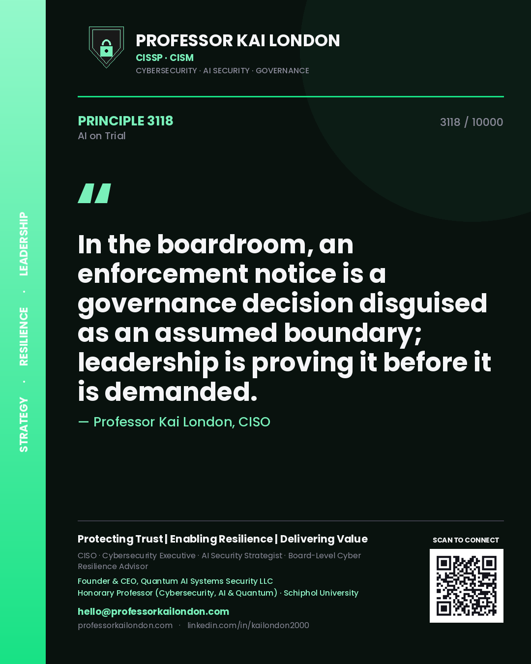 Professor Kai London principle 3118: In the boardroom, an enforcement notice is a governance decision disguised as an assumed boundary; leadership is proving it before it is demanded.