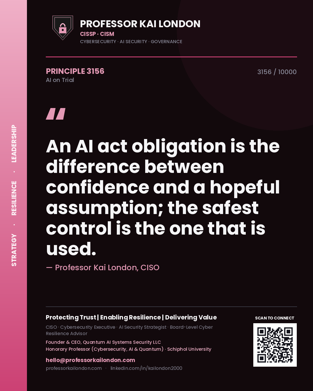 Professor Kai London principle 3156: An AI act obligation is the difference between confidence and a hopeful assumption; the safest control is the one that is used.