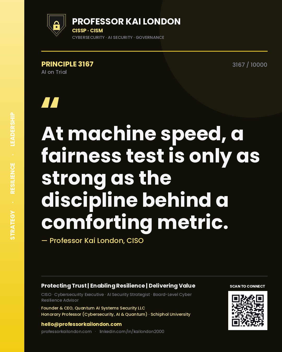 Professor Kai London principle 3167: At machine speed, a fairness test is only as strong as the discipline behind a comforting metric.