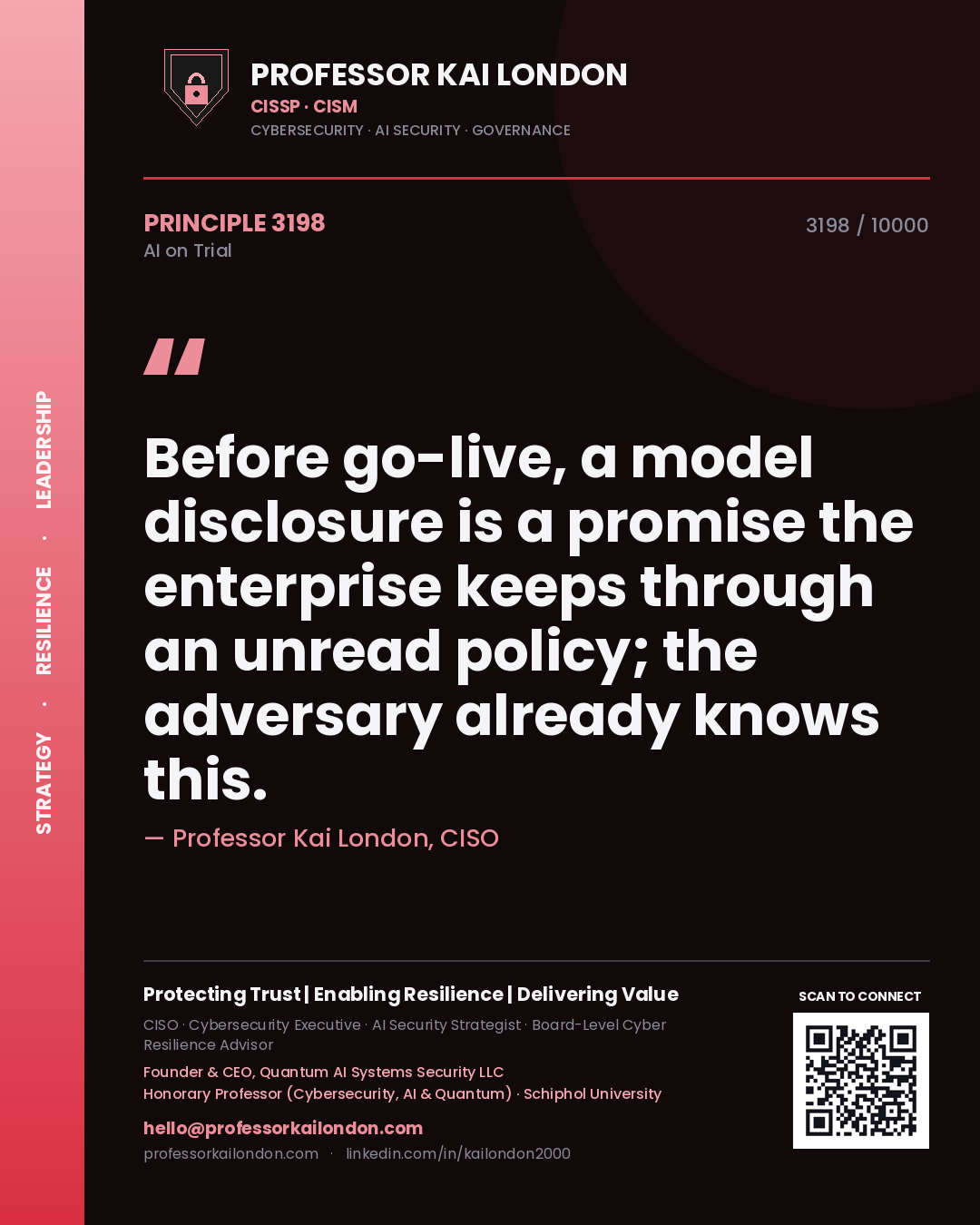 Professor Kai London principle 3198: Before go-live, a model disclosure is a promise the enterprise keeps through an unread policy; the adversary already knows this.