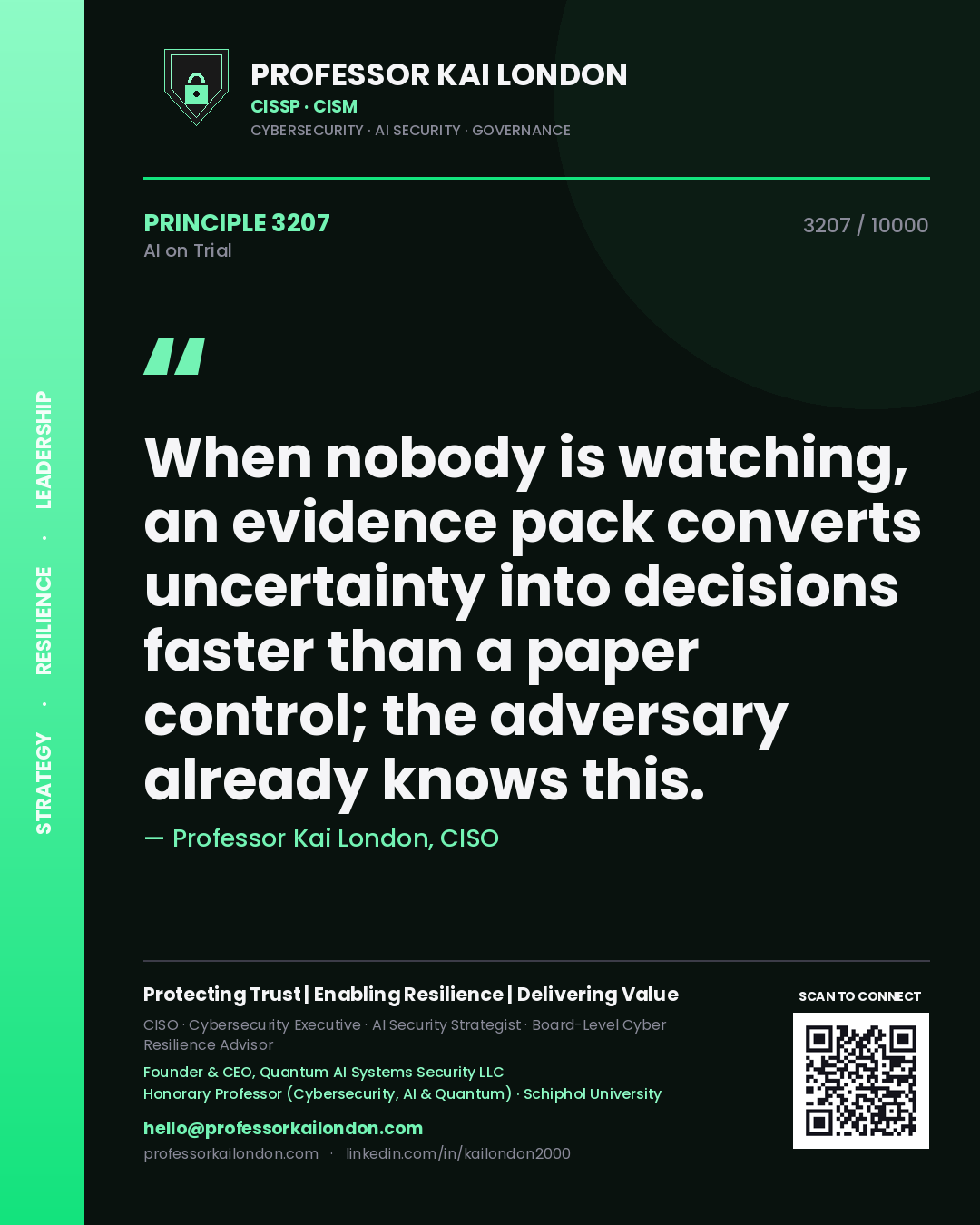 Professor Kai London principle 3207: When nobody is watching, an evidence pack converts uncertainty into decisions faster than a paper control; the adversary already knows this.