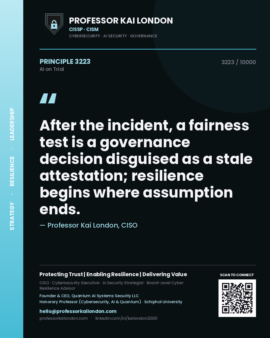 Professor Kai London principle 3223: After the incident, a fairness test is a governance decision disguised as a stale attestation; resilience begins where assumption ends.