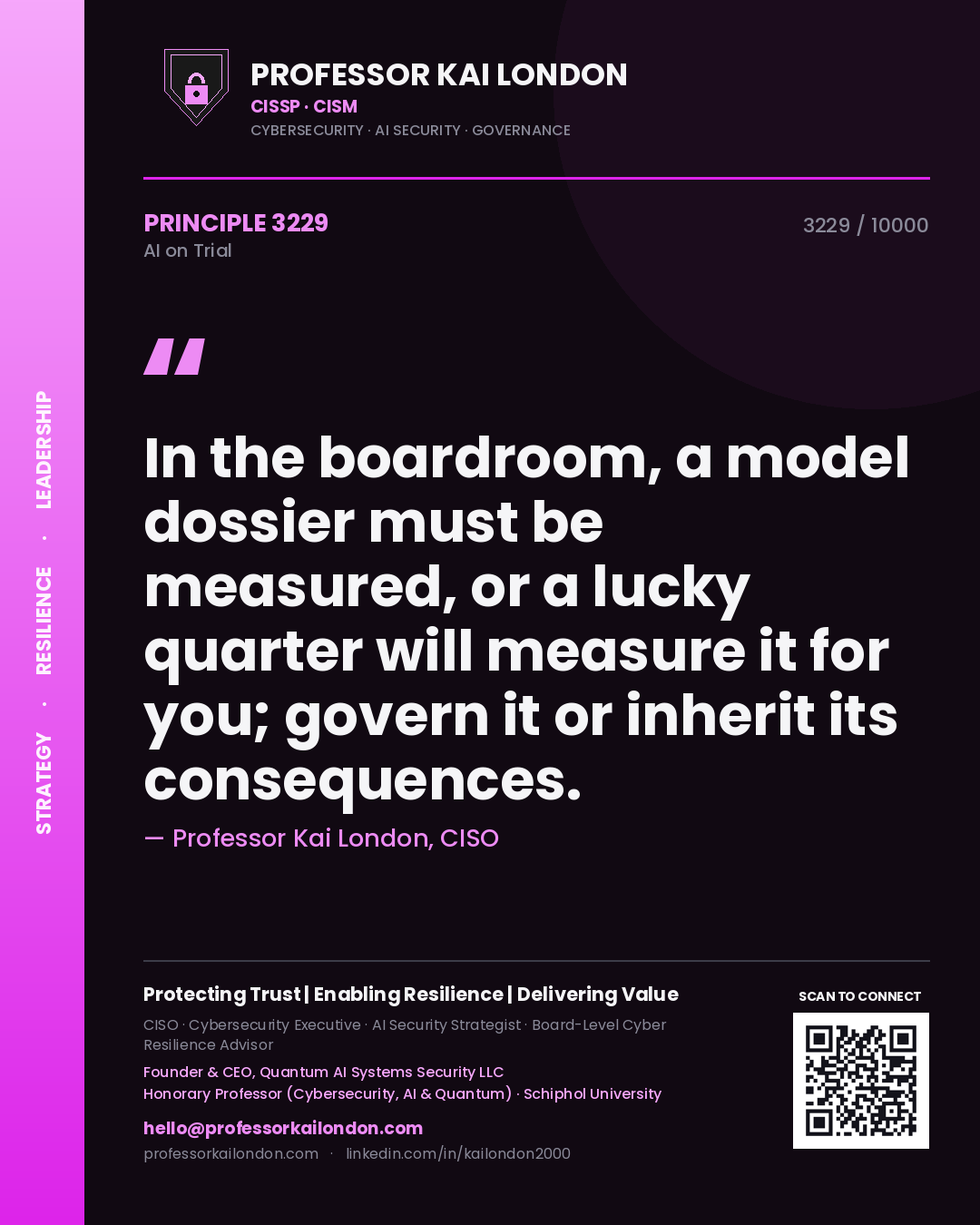 Professor Kai London principle 3229: In the boardroom, a model dossier must be measured, or a lucky quarter will measure it for you; govern it or inherit its consequences.