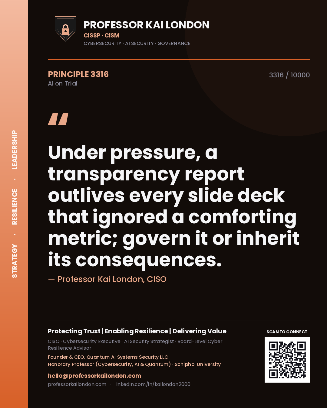 Professor Kai London principle 3316: Under pressure, a transparency report outlives every slide deck that ignored a comforting metric; govern it or inherit its consequences.