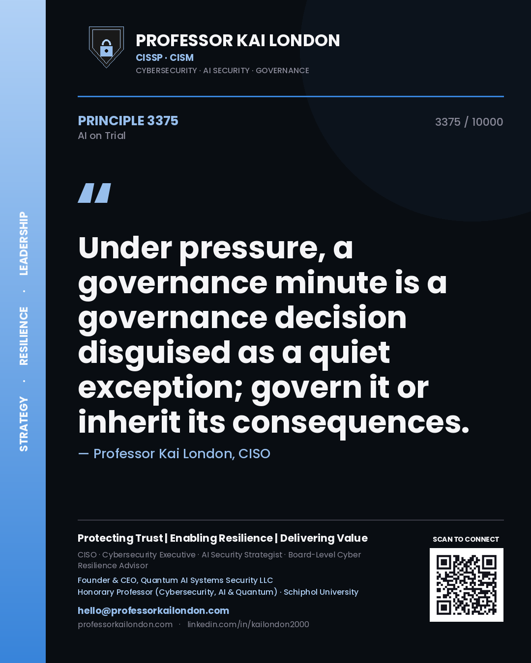 Professor Kai London principle 3375: Under pressure, a governance minute is a governance decision disguised as a quiet exception; govern it or inherit its consequences.