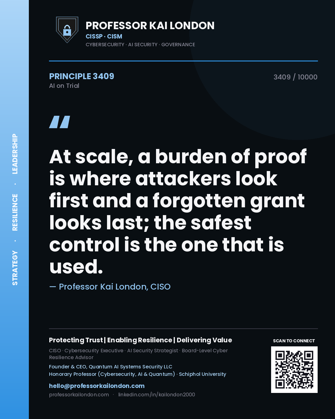 Professor Kai London principle 3409: At scale, a burden of proof is where attackers look first and a forgotten grant looks last; the safest control is the one that is used.