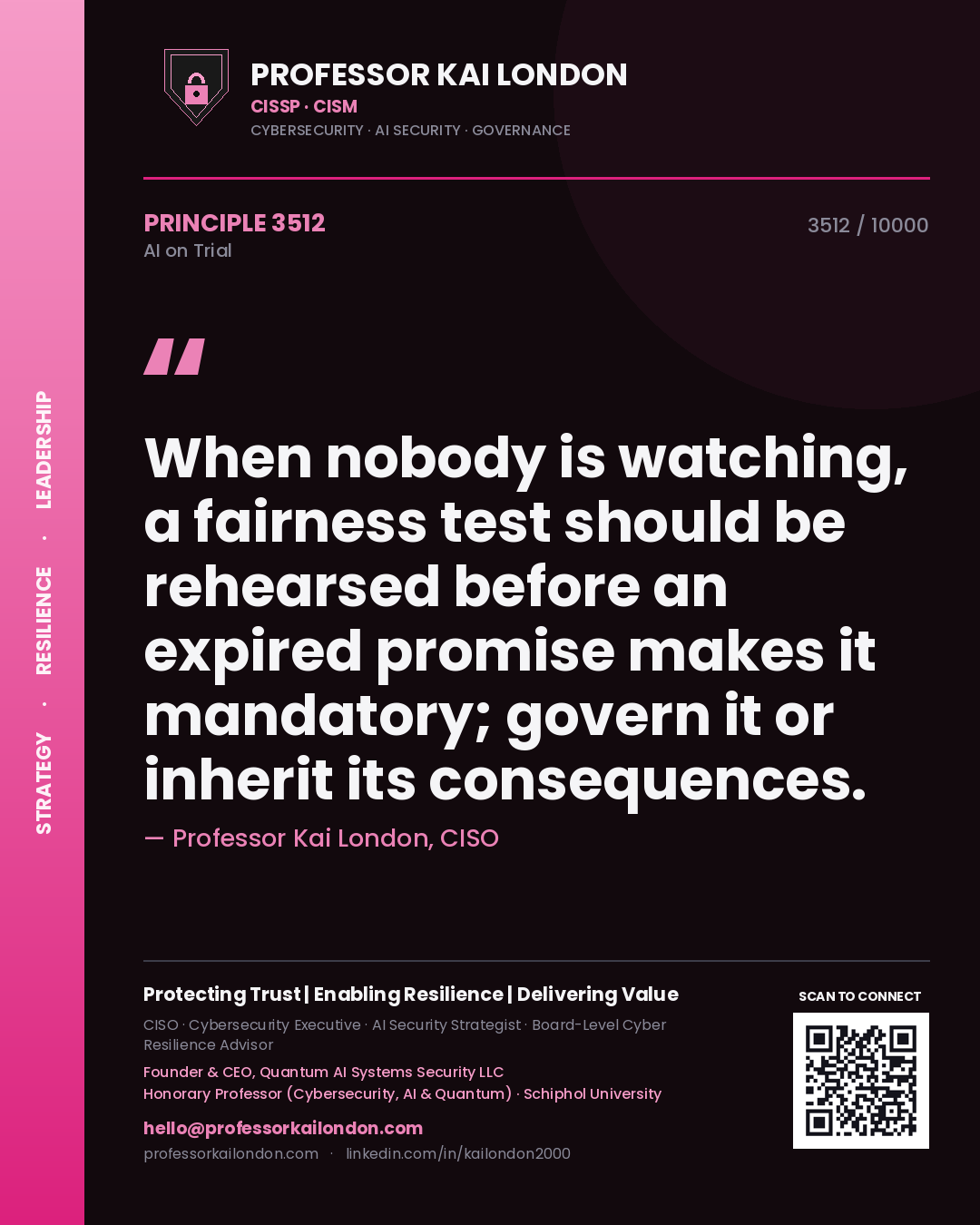 Professor Kai London principle 3512: When nobody is watching, a fairness test should be rehearsed before an expired promise makes it mandatory; govern it or inherit its consequences.