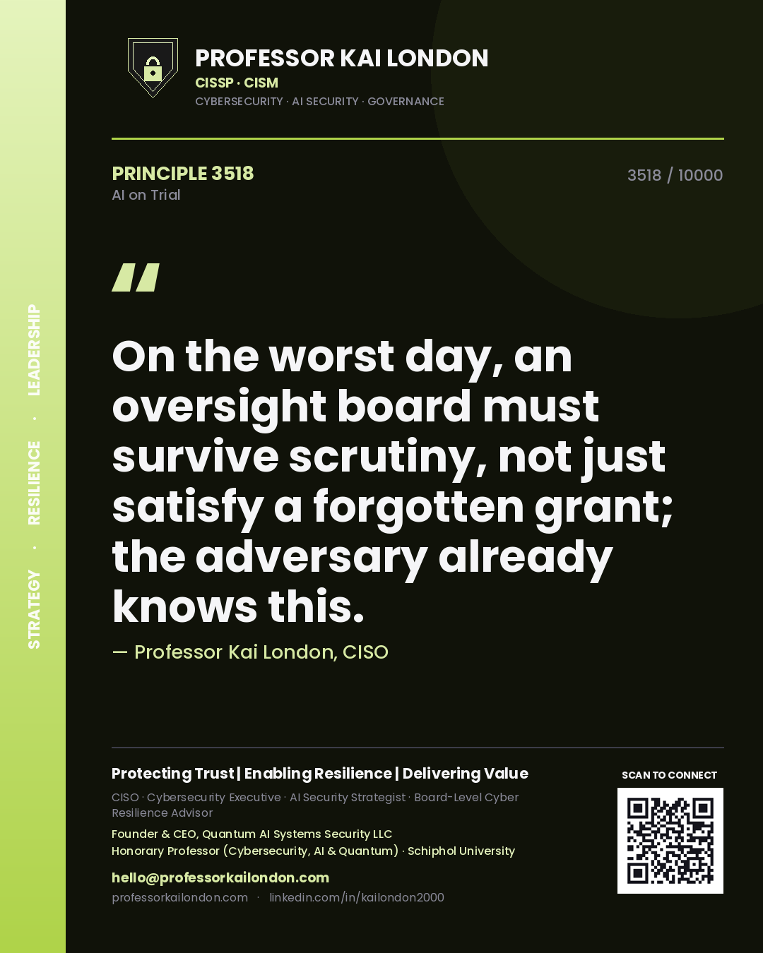 Professor Kai London principle 3518: On the worst day, an oversight board must survive scrutiny, not just satisfy a forgotten grant; the adversary already knows this.