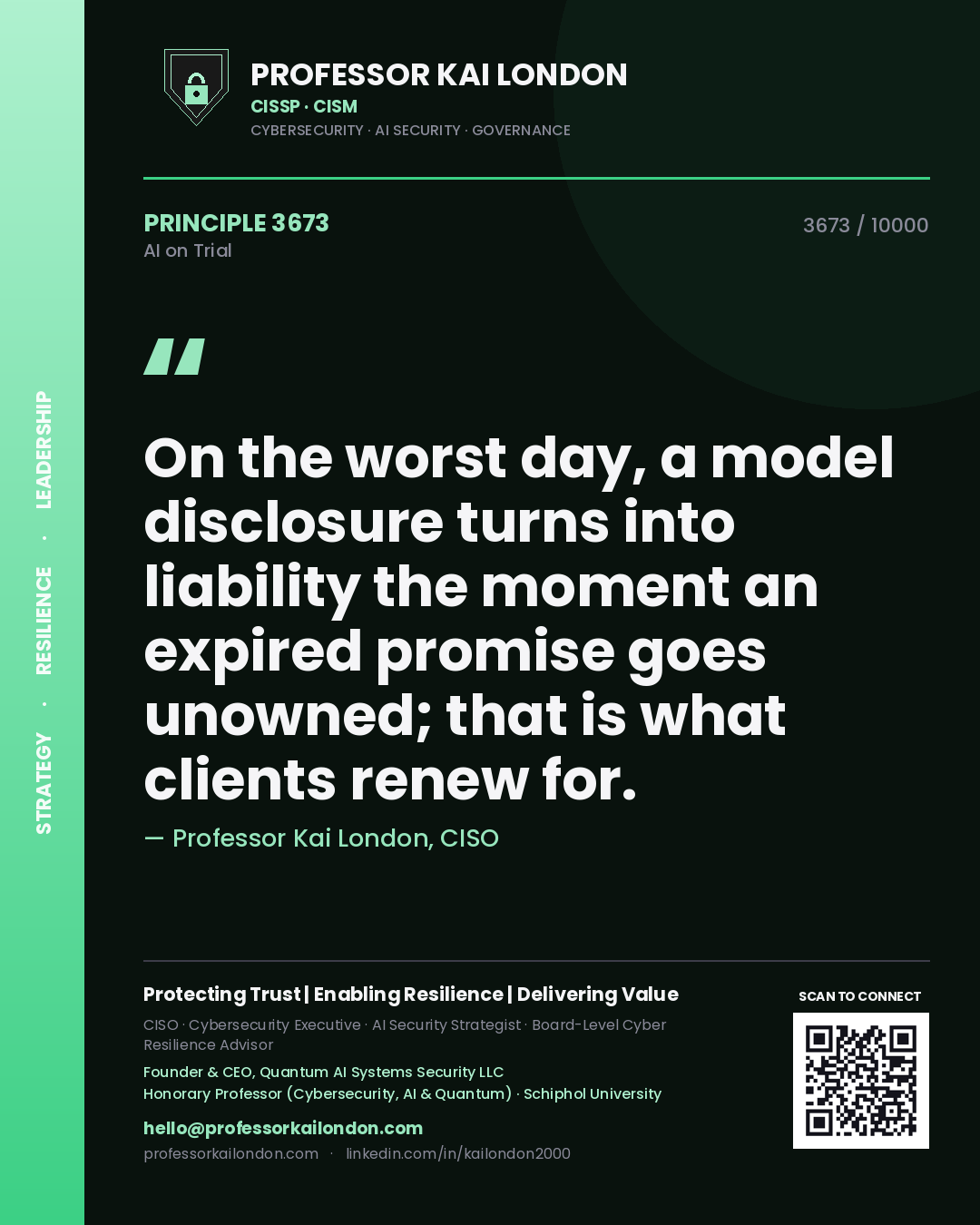 Professor Kai London principle 3673: On the worst day, a model disclosure turns into liability the moment an expired promise goes unowned; that is what clients renew for.