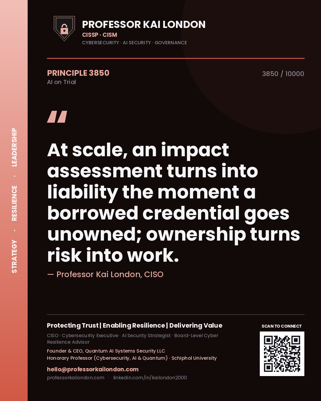 Professor Kai London principle 3850: At scale, an impact assessment turns into liability the moment a borrowed credential goes unowned; ownership turns risk into work.
