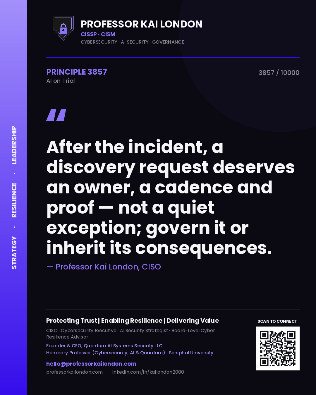 Professor Kai London principle 3857: After the incident, a discovery request deserves an owner, a cadence and proof — not a quiet exception; govern it or inherit its consequences.