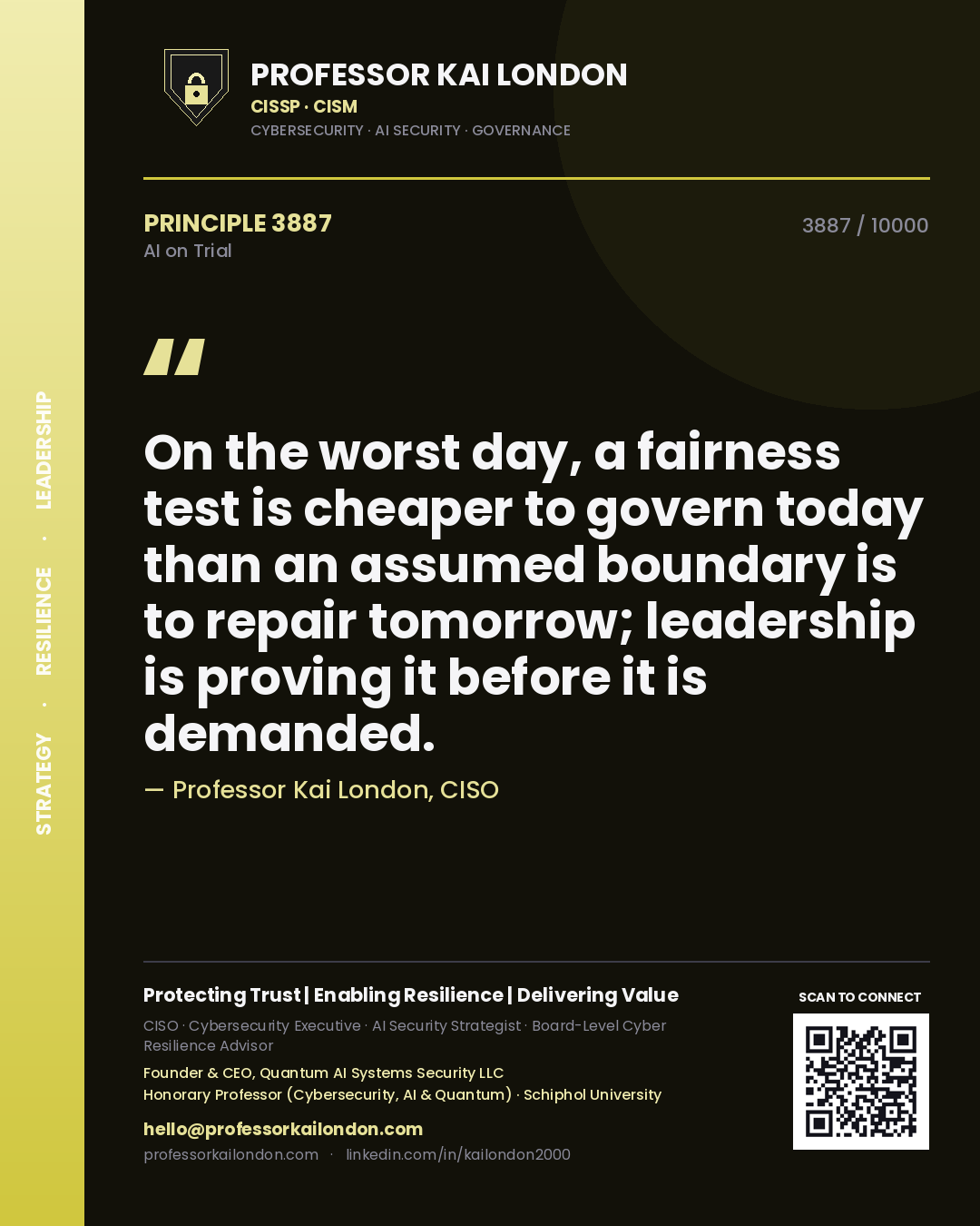 Professor Kai London principle 3887: On the worst day, a fairness test is cheaper to govern today than an assumed boundary is to repair tomorrow; leadership is proving it before it is demanded.