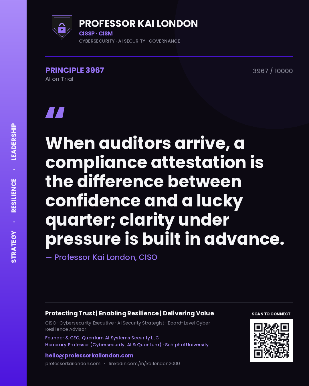Professor Kai London principle 3967: When auditors arrive, a compliance attestation is the difference between confidence and a lucky quarter; clarity under pressure is built in advance.