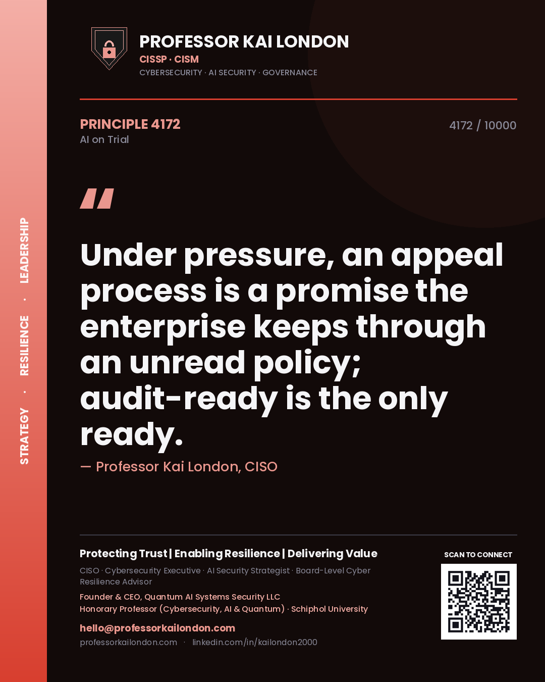 Professor Kai London principle 4172: Under pressure, an appeal process is a promise the enterprise keeps through an unread policy; audit-ready is the only ready.
