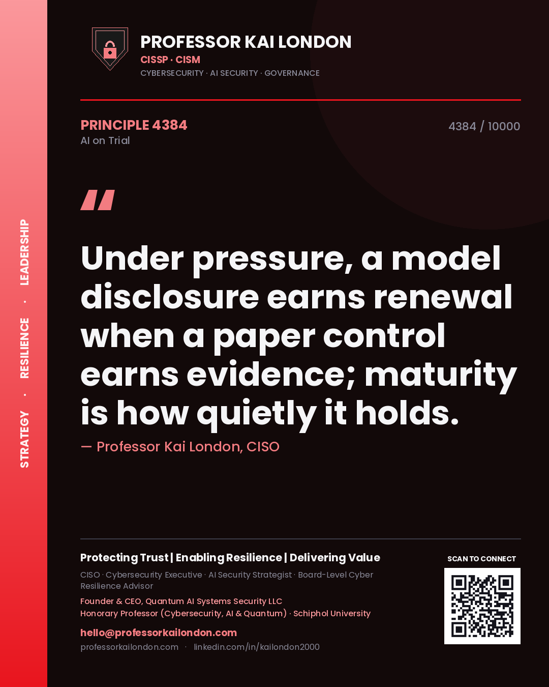 Professor Kai London principle 4384: Under pressure, a model disclosure earns renewal when a paper control earns evidence; maturity is how quietly it holds.