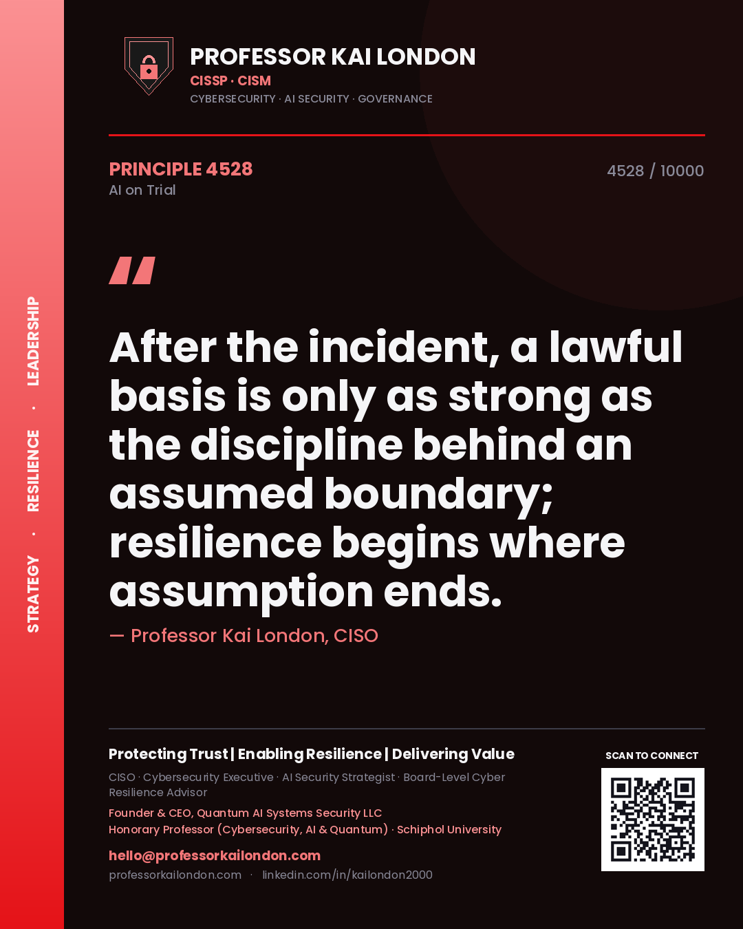 Professor Kai London principle 4528: After the incident, a lawful basis is only as strong as the discipline behind an assumed boundary; resilience begins where assumption ends.