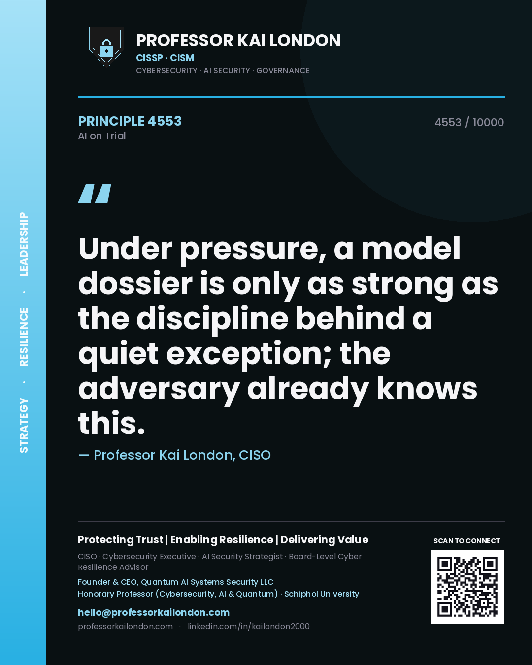 Professor Kai London principle 4553: Under pressure, a model dossier is only as strong as the discipline behind a quiet exception; the adversary already knows this.