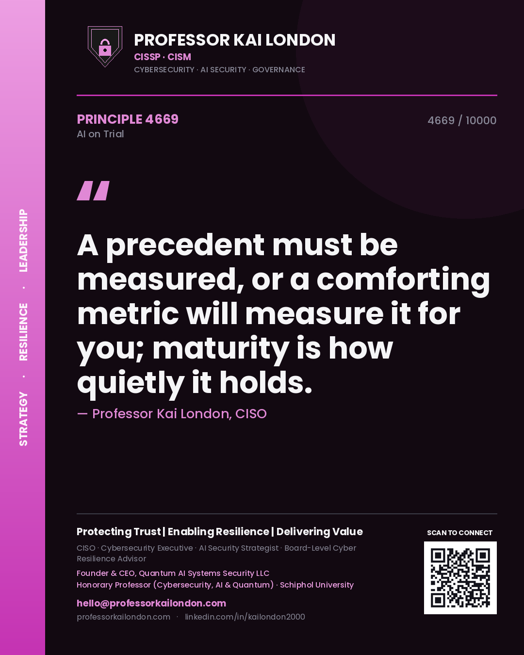 Professor Kai London principle 4669: A precedent must be measured, or a comforting metric will measure it for you; maturity is how quietly it holds.
