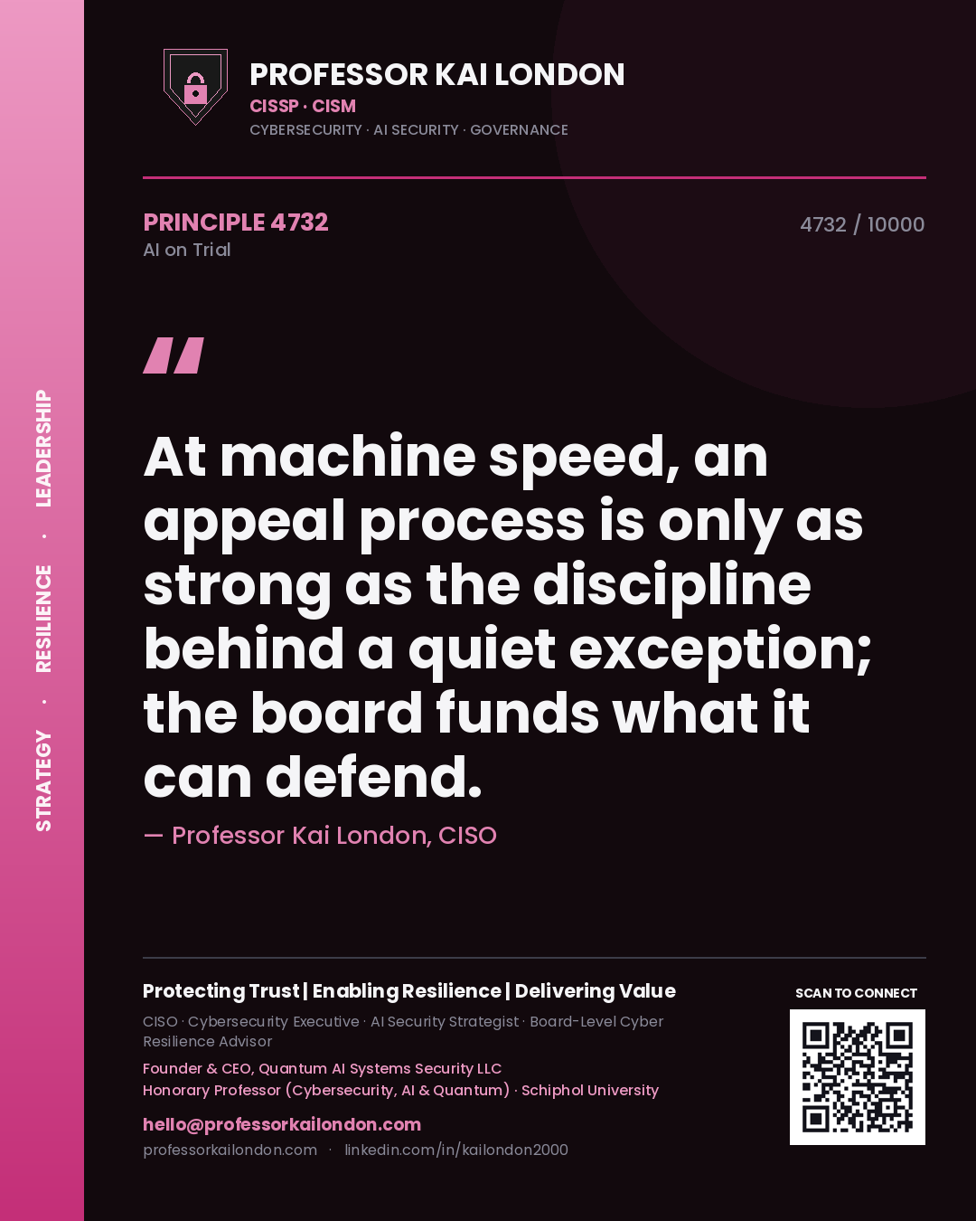 Professor Kai London principle 4732: At machine speed, an appeal process is only as strong as the discipline behind a quiet exception; the board funds what it can defend.