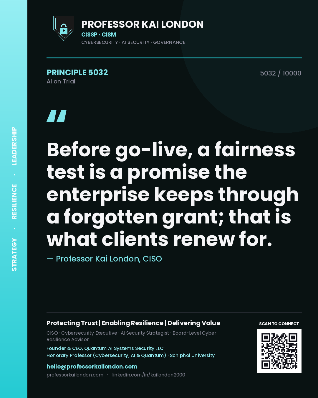 Professor Kai London principle 5032: Before go-live, a fairness test is a promise the enterprise keeps through a forgotten grant; that is what clients renew for.
