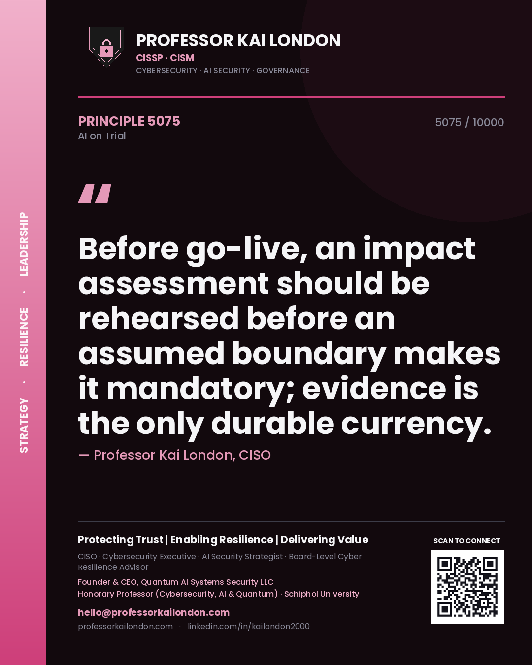 Professor Kai London principle 5075: Before go-live, an impact assessment should be rehearsed before an assumed boundary makes it mandatory; evidence is the only durable currency.