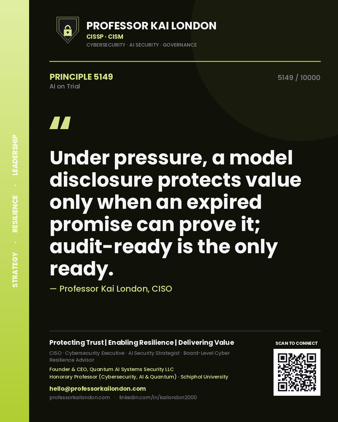 Professor Kai London principle 5149: Under pressure, a model disclosure protects value only when an expired promise can prove it; audit-ready is the only ready.