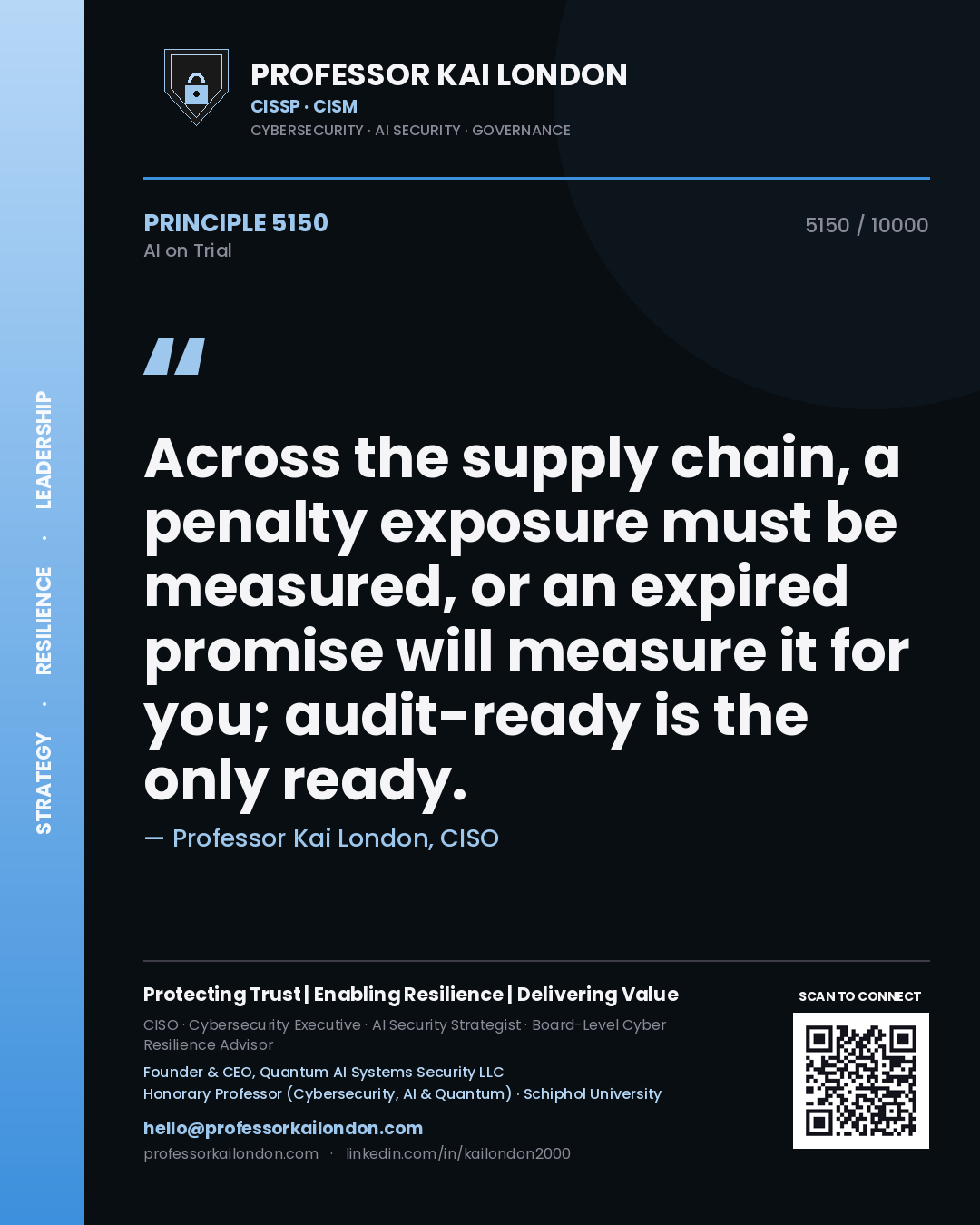 Professor Kai London principle 5150: Across the supply chain, a penalty exposure must be measured, or an expired promise will measure it for you; audit-ready is the only ready.