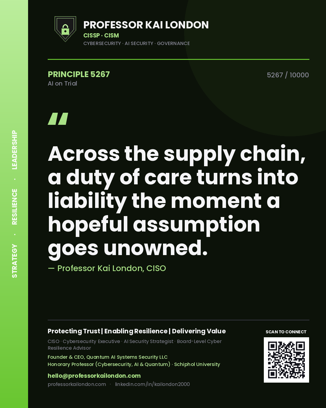 Professor Kai London principle 5267: Across the supply chain, a duty of care turns into liability the moment a hopeful assumption goes unowned.