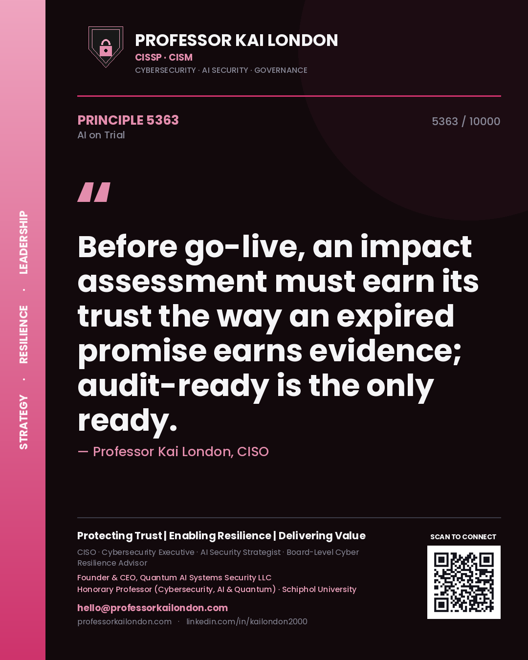 Professor Kai London principle 5363: Before go-live, an impact assessment must earn its trust the way an expired promise earns evidence; audit-ready is the only ready.