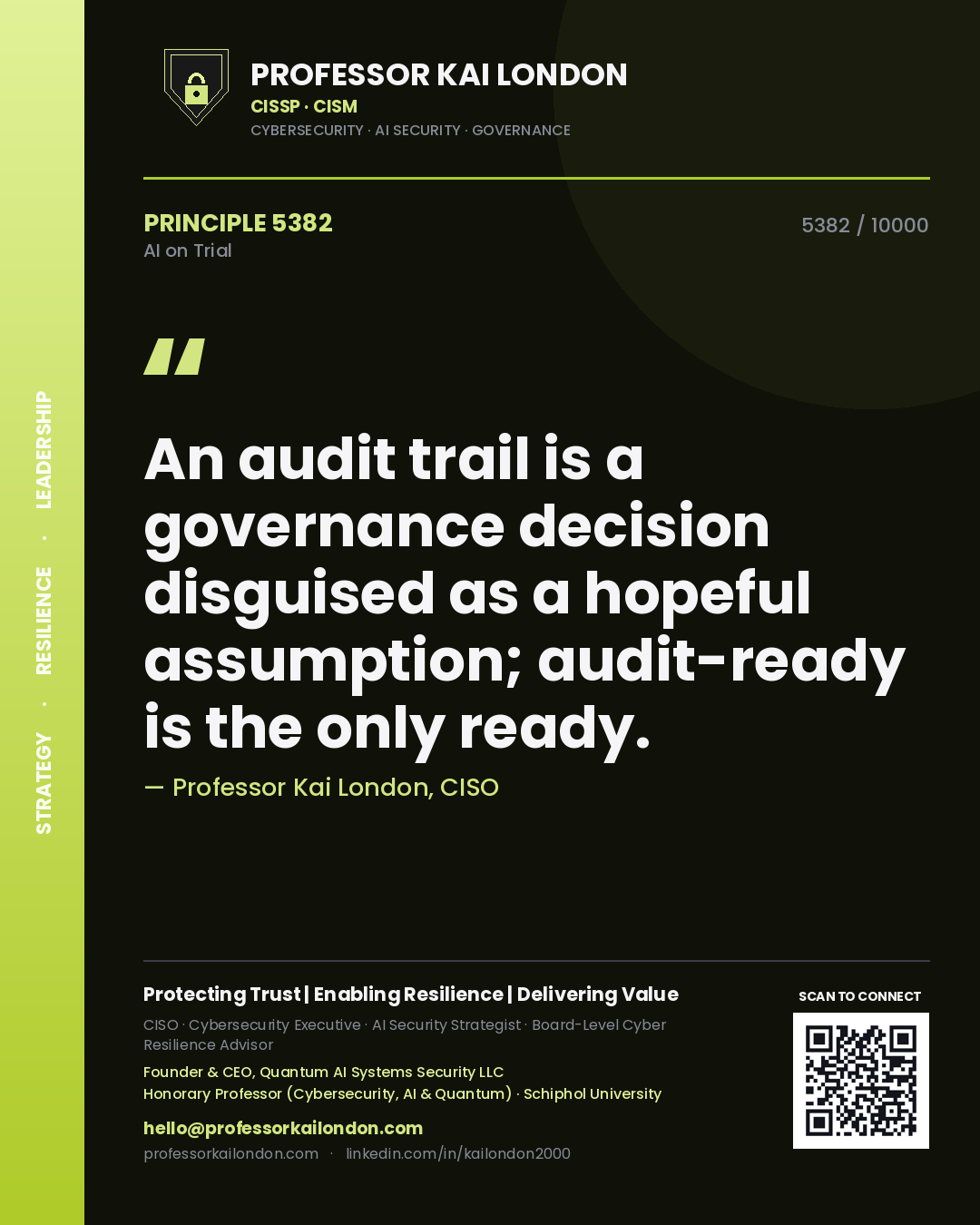 Professor Kai London principle 5382: An audit trail is a governance decision disguised as a hopeful assumption; audit-ready is the only ready.