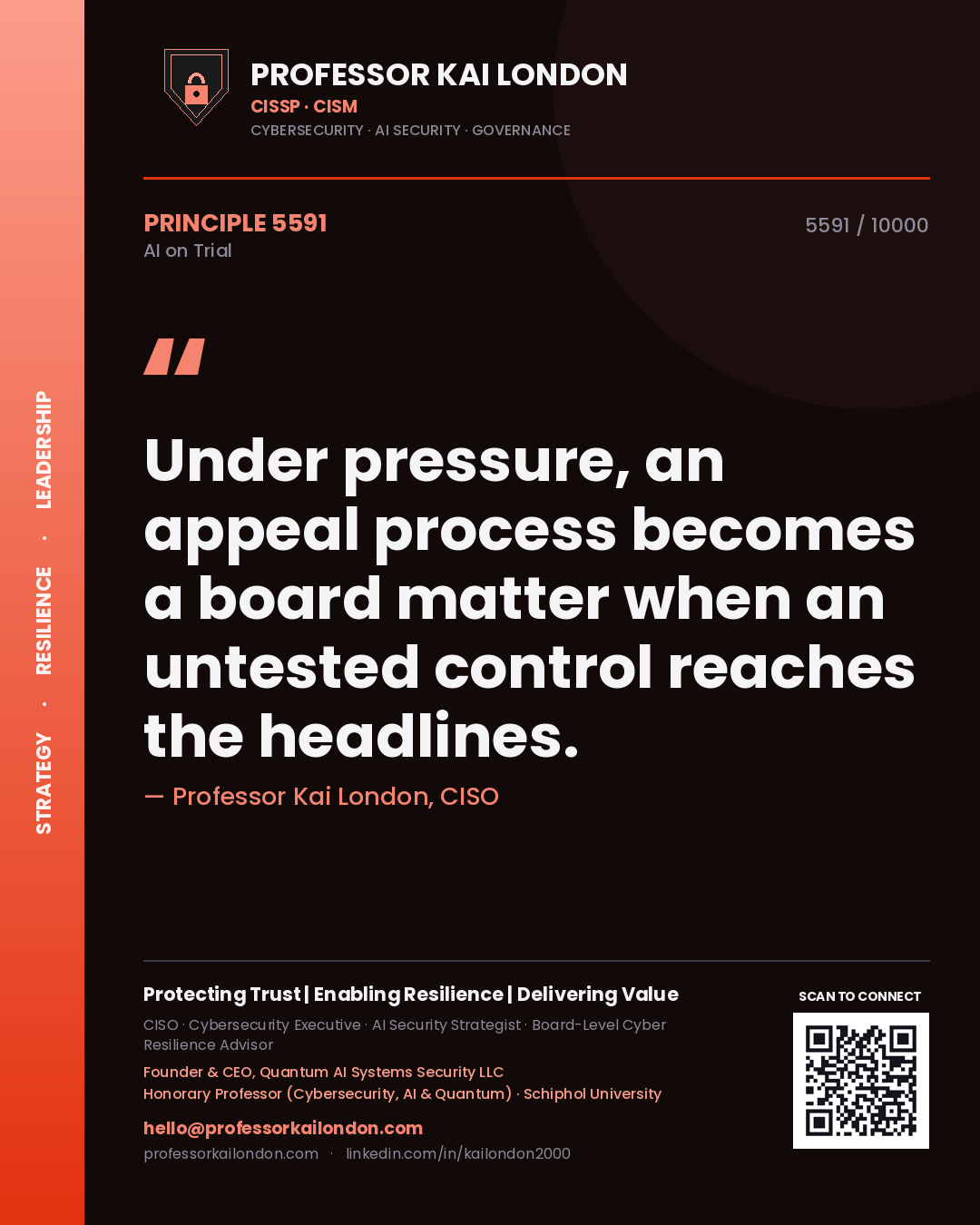 Professor Kai London principle 5591: Under pressure, an appeal process becomes a board matter when an untested control reaches the headlines.