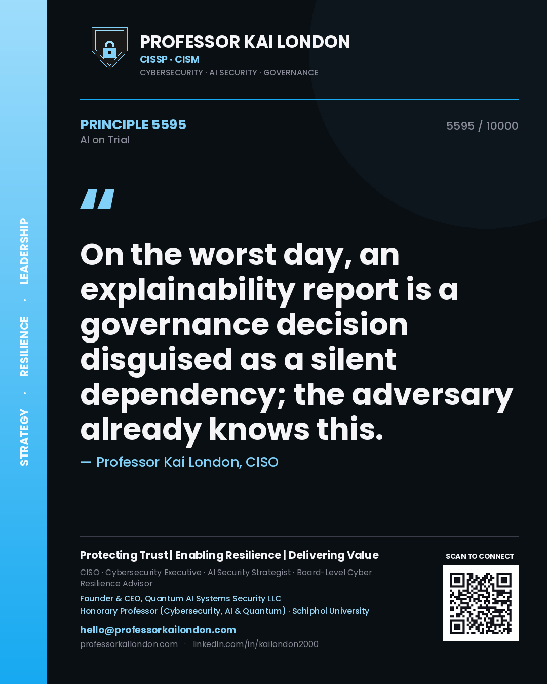 Professor Kai London principle 5595: On the worst day, an explainability report is a governance decision disguised as a silent dependency; the adversary already knows this.