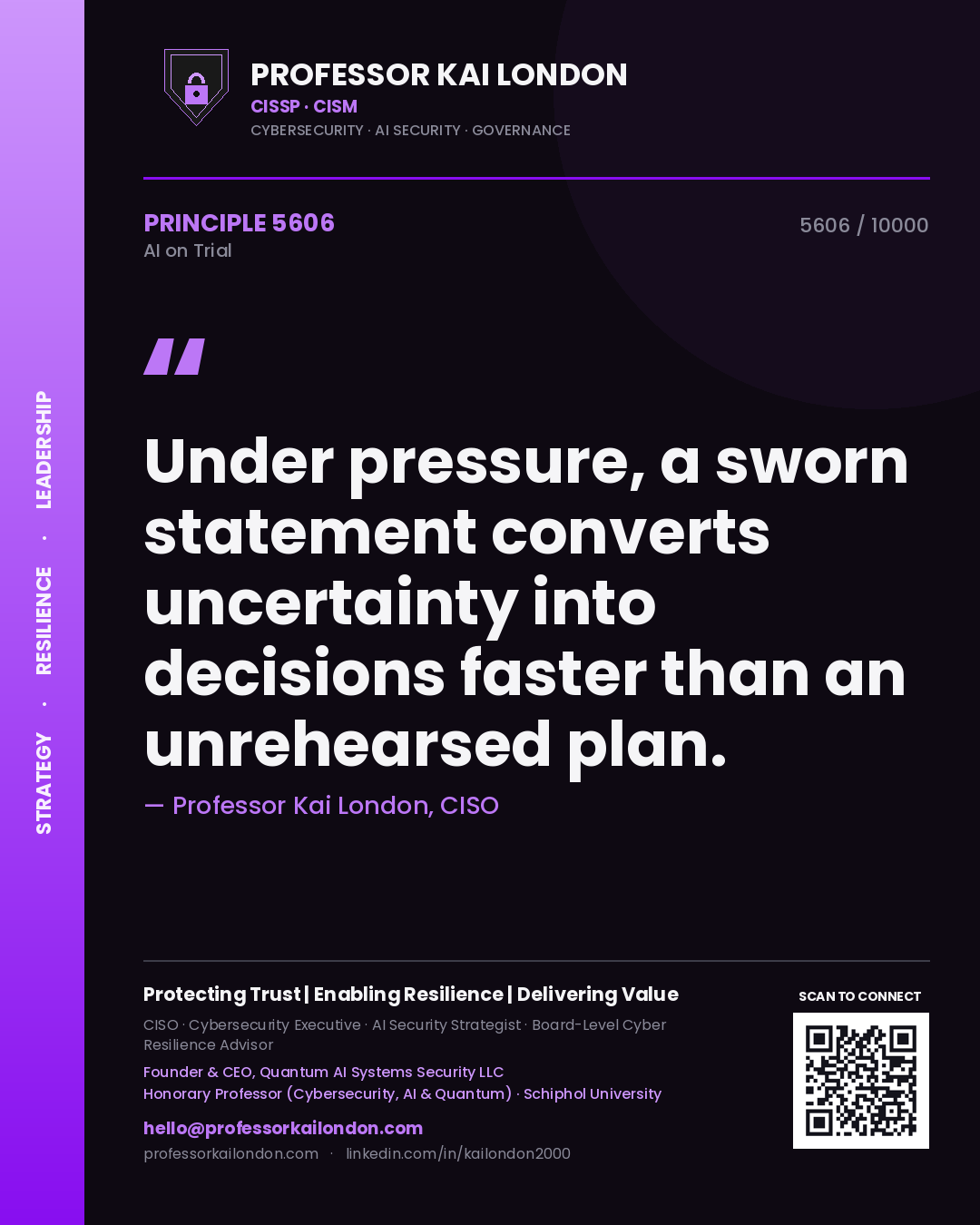 Professor Kai London principle 5606: Under pressure, a sworn statement converts uncertainty into decisions faster than an unrehearsed plan.