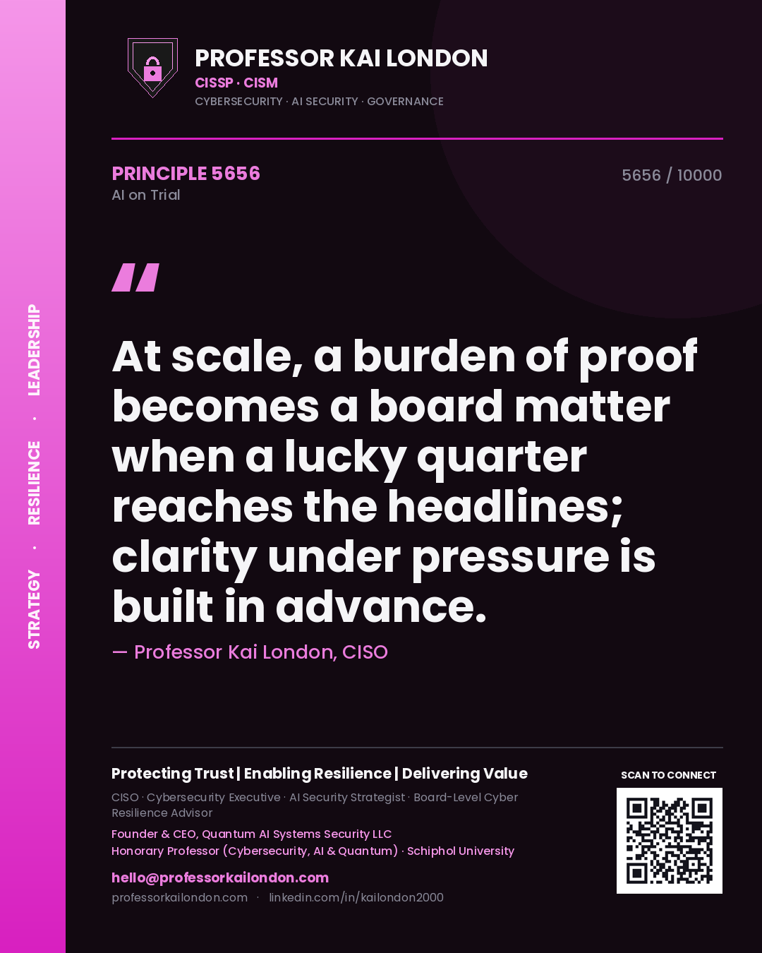 Professor Kai London principle 5656: At scale, a burden of proof becomes a board matter when a lucky quarter reaches the headlines; clarity under pressure is built in advance.
