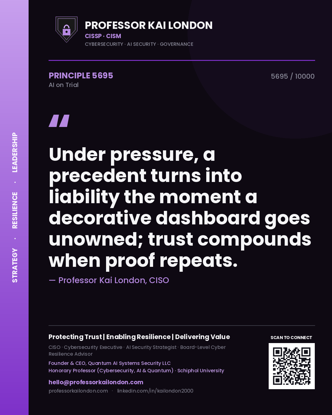 Professor Kai London principle 5695: Under pressure, a precedent turns into liability the moment a decorative dashboard goes unowned; trust compounds when proof repeats.