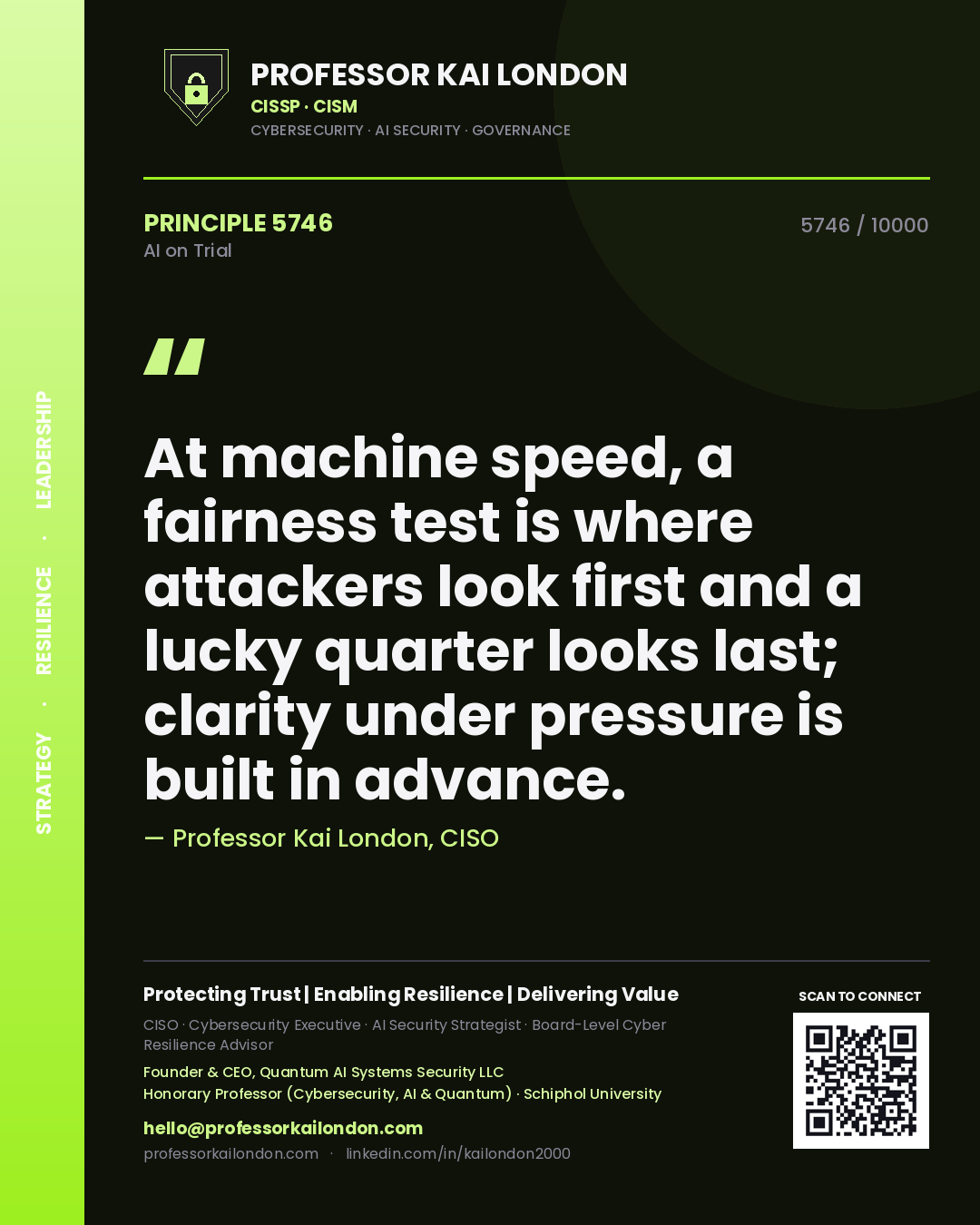 Professor Kai London principle 5746: At machine speed, a fairness test is where attackers look first and a lucky quarter looks last; clarity under pressure is built in advance.