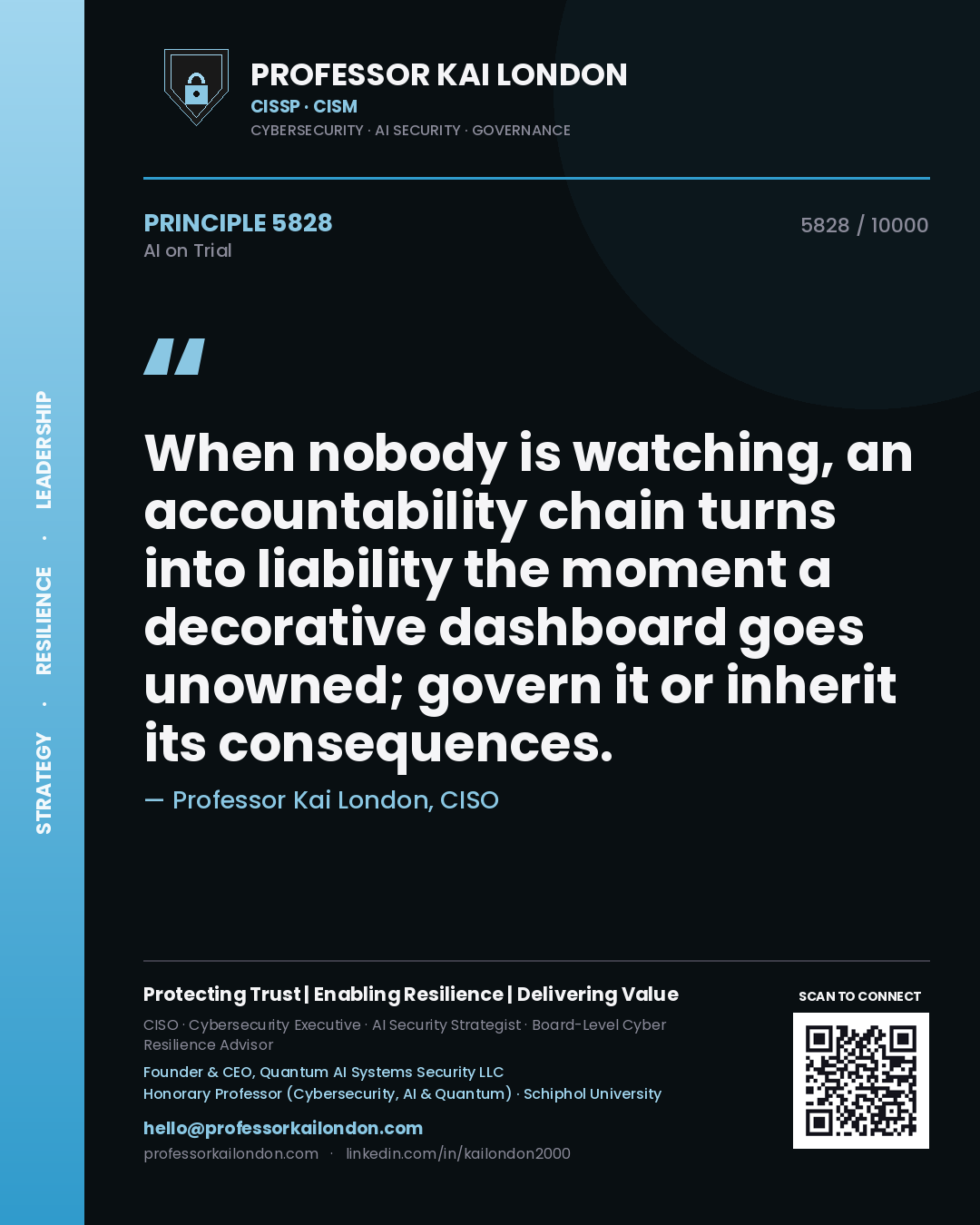 Professor Kai London principle 5828: When nobody is watching, an accountability chain turns into liability the moment a decorative dashboard goes unowned; govern it or inherit its consequences.