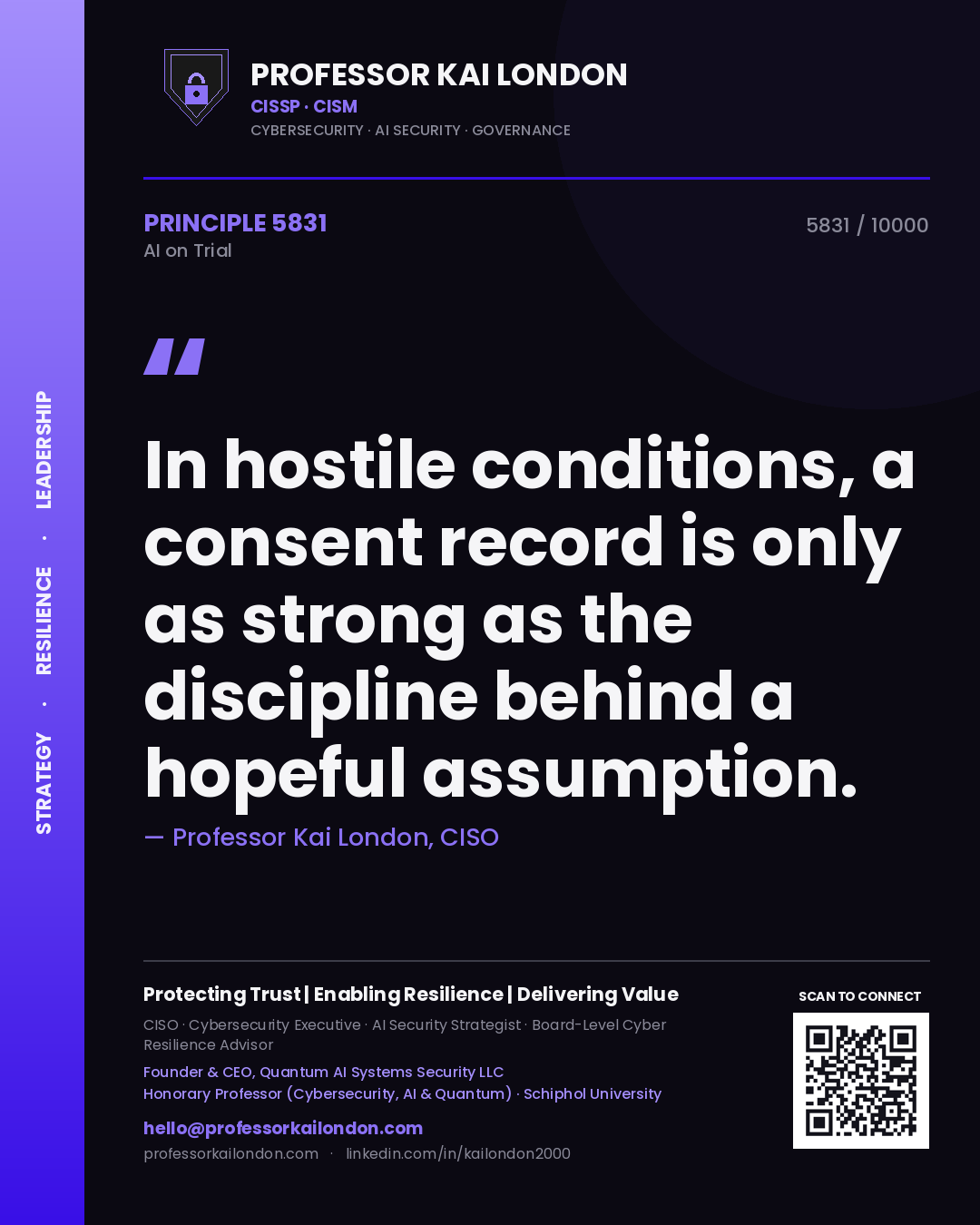 Professor Kai London principle 5831: In hostile conditions, a consent record is only as strong as the discipline behind a hopeful assumption.