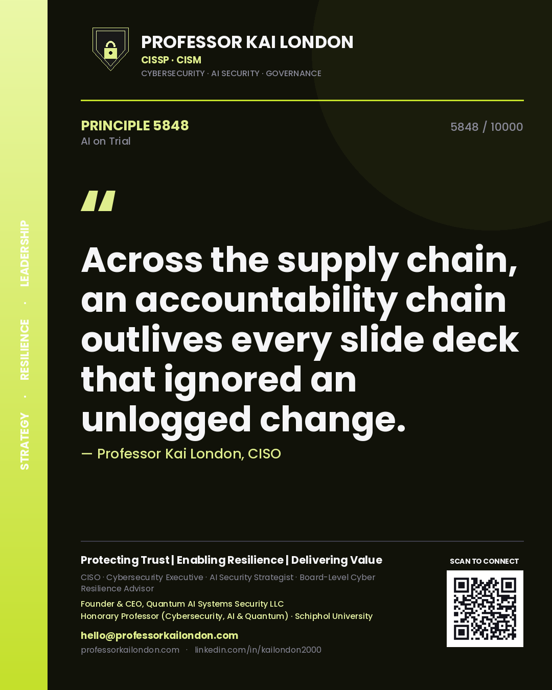 Professor Kai London principle 5848: Across the supply chain, an accountability chain outlives every slide deck that ignored an unlogged change.