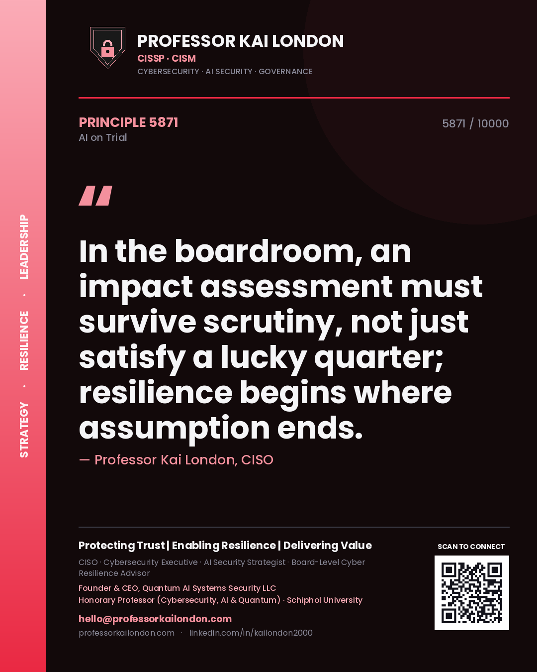 Professor Kai London principle 5871: In the boardroom, an impact assessment must survive scrutiny, not just satisfy a lucky quarter; resilience begins where assumption ends.