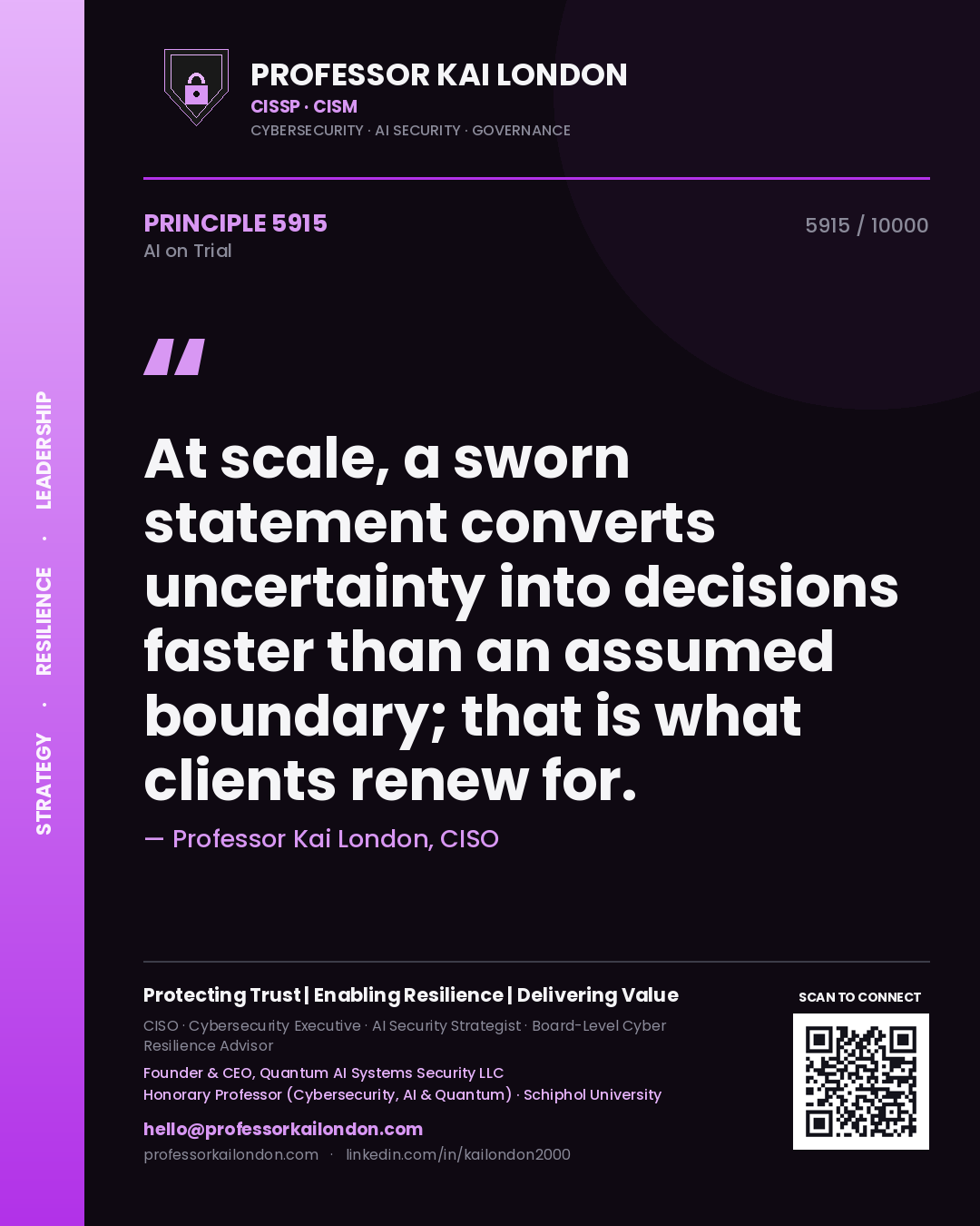 Professor Kai London principle 5915: At scale, a sworn statement converts uncertainty into decisions faster than an assumed boundary; that is what clients renew for.