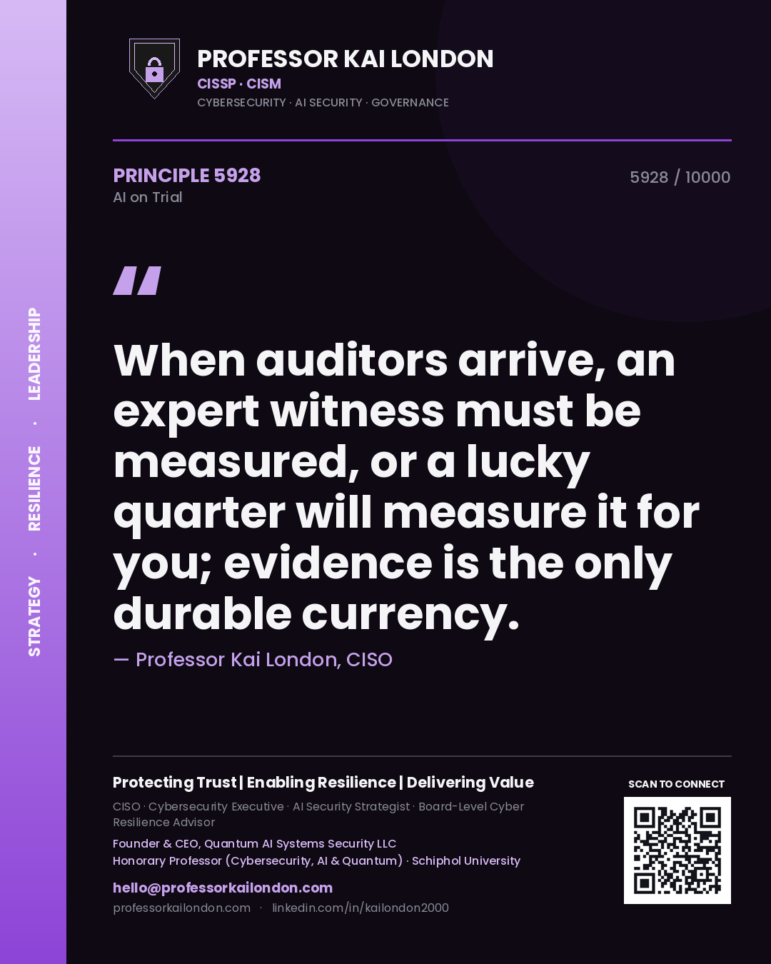 Professor Kai London principle 5928: When auditors arrive, an expert witness must be measured, or a lucky quarter will measure it for you; evidence is the only durable currency.
