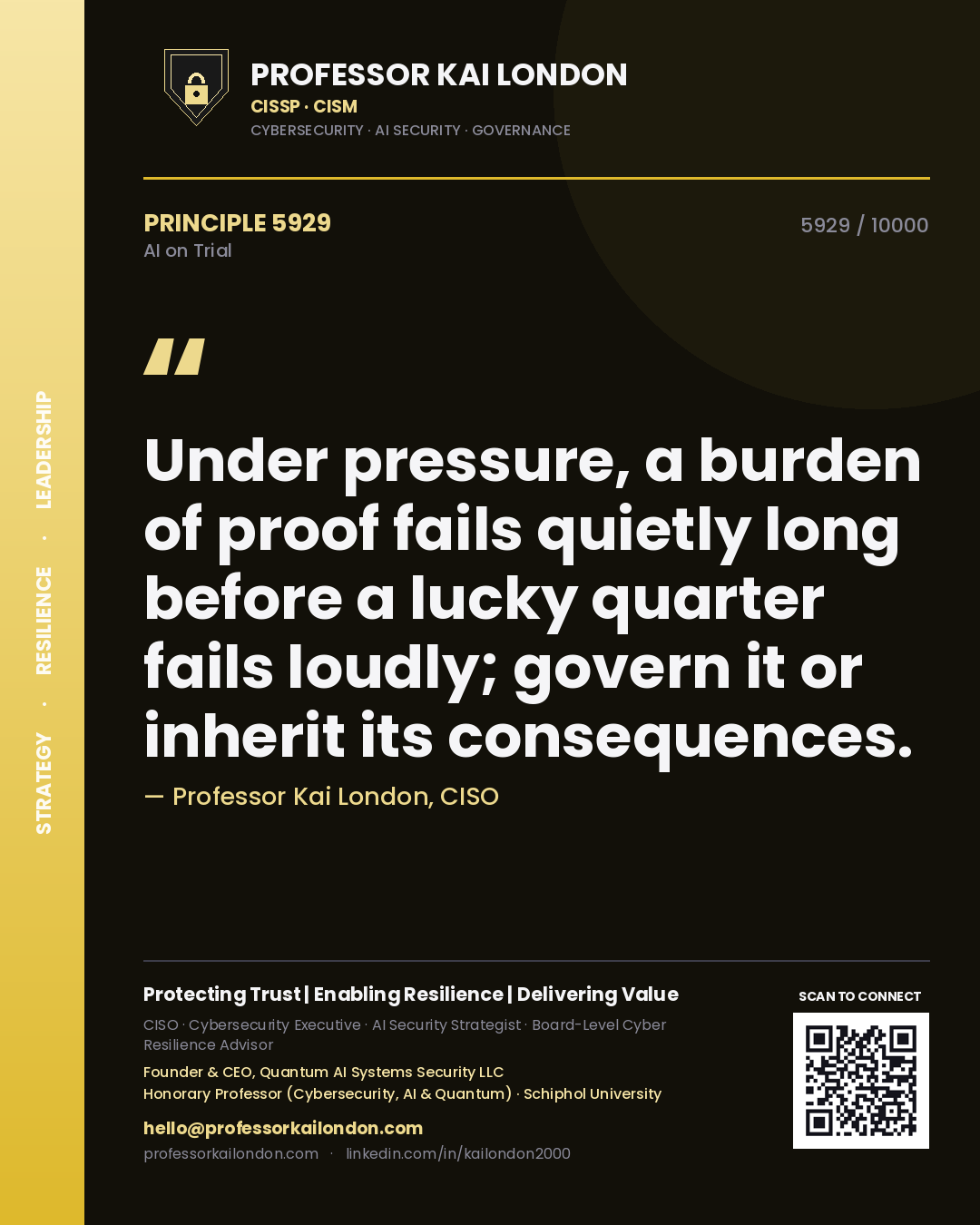 Professor Kai London principle 5929: Under pressure, a burden of proof fails quietly long before a lucky quarter fails loudly; govern it or inherit its consequences.