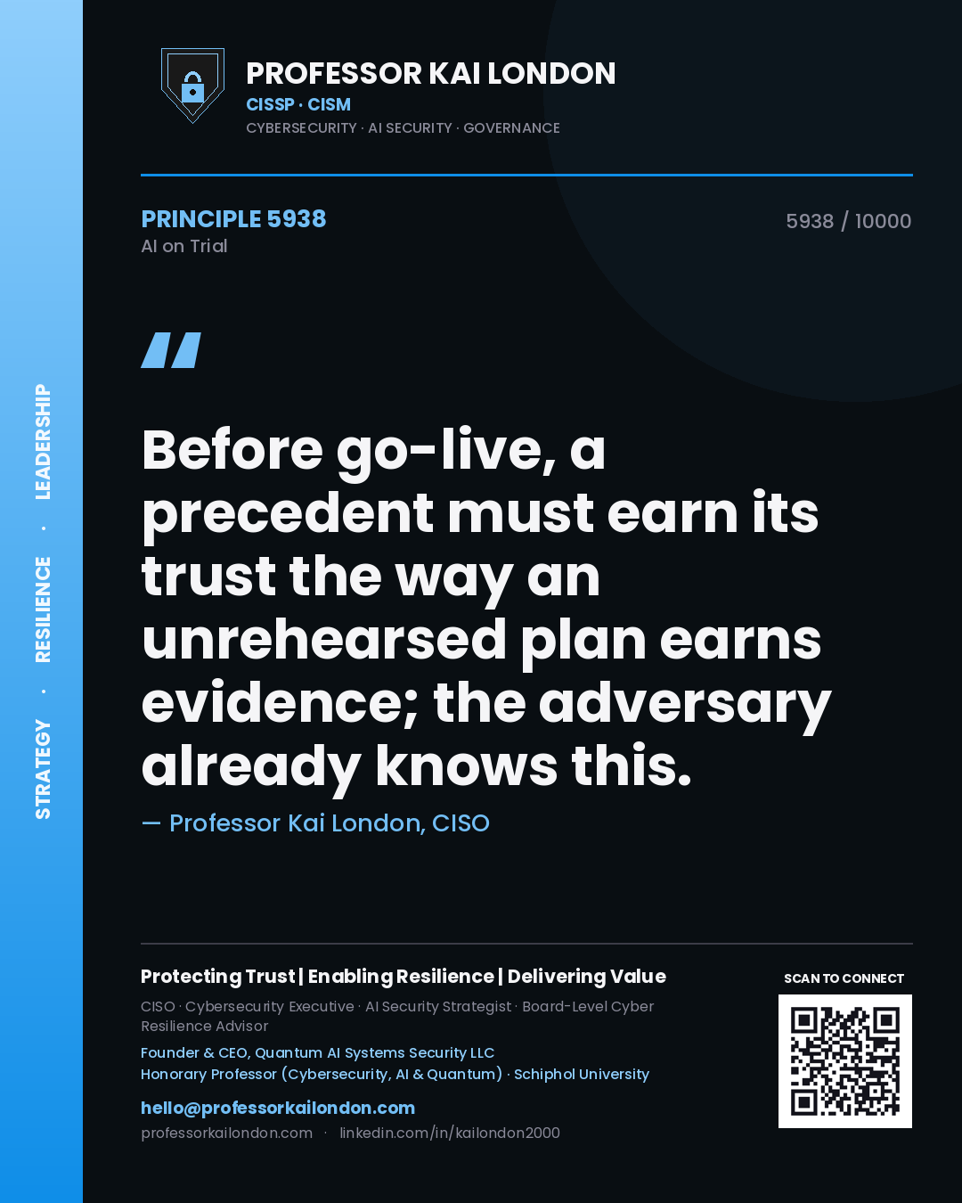 Professor Kai London principle 5938: Before go-live, a precedent must earn its trust the way an unrehearsed plan earns evidence; the adversary already knows this.