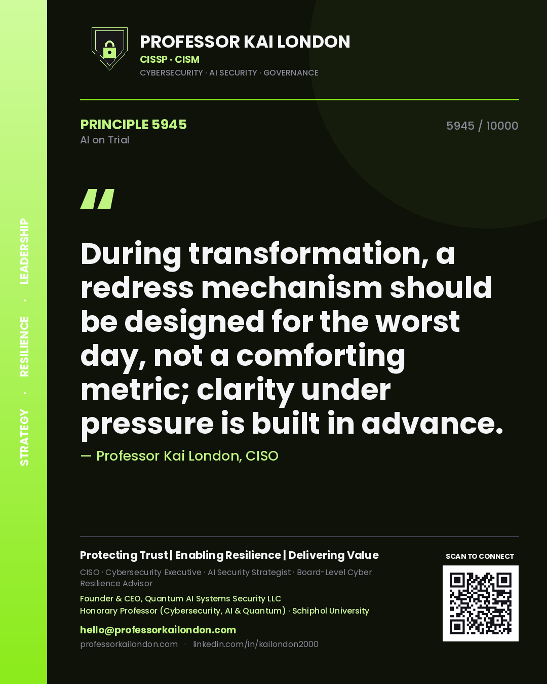Professor Kai London principle 5945: During transformation, a redress mechanism should be designed for the worst day, not a comforting metric; clarity under pressure is built in advance.